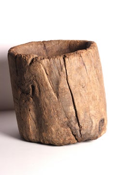 Rustic Elm Wooden Large Mortar Bowl Hand Carved from One Piece of Tree Trunk