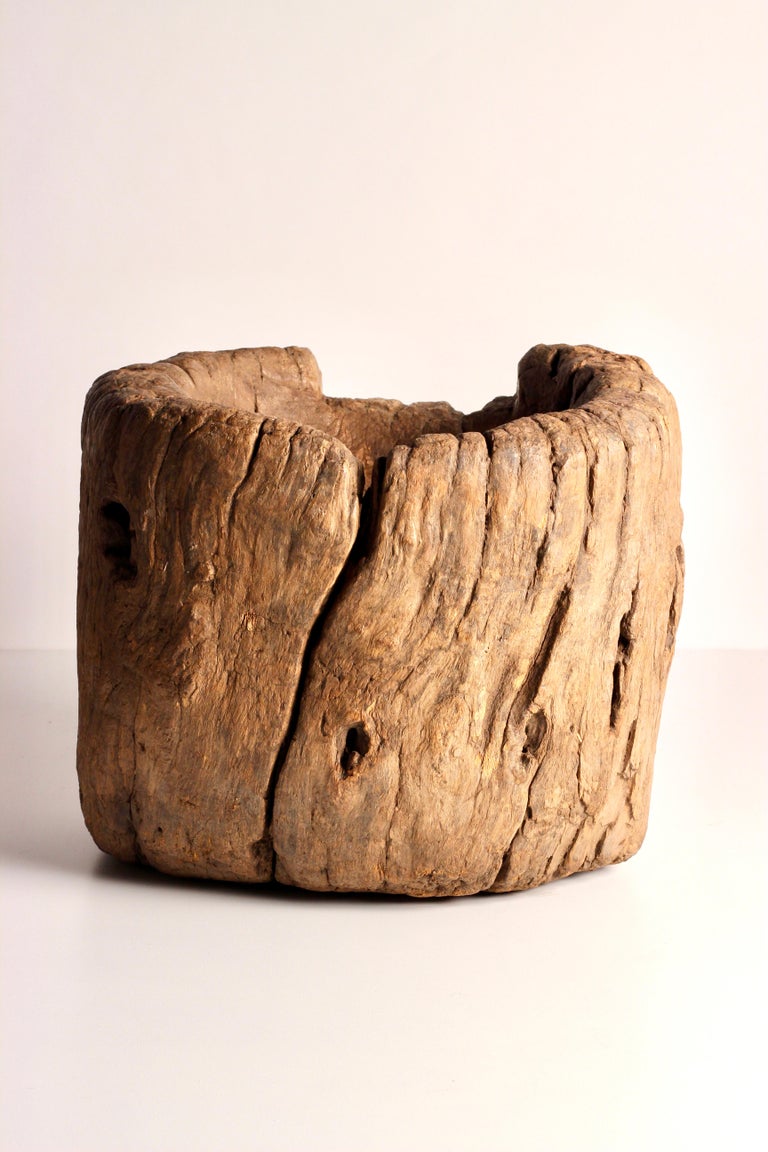 Rustic Elm Wooden Large Mortar Bowl Hand Carved from One Piece of Tree ...