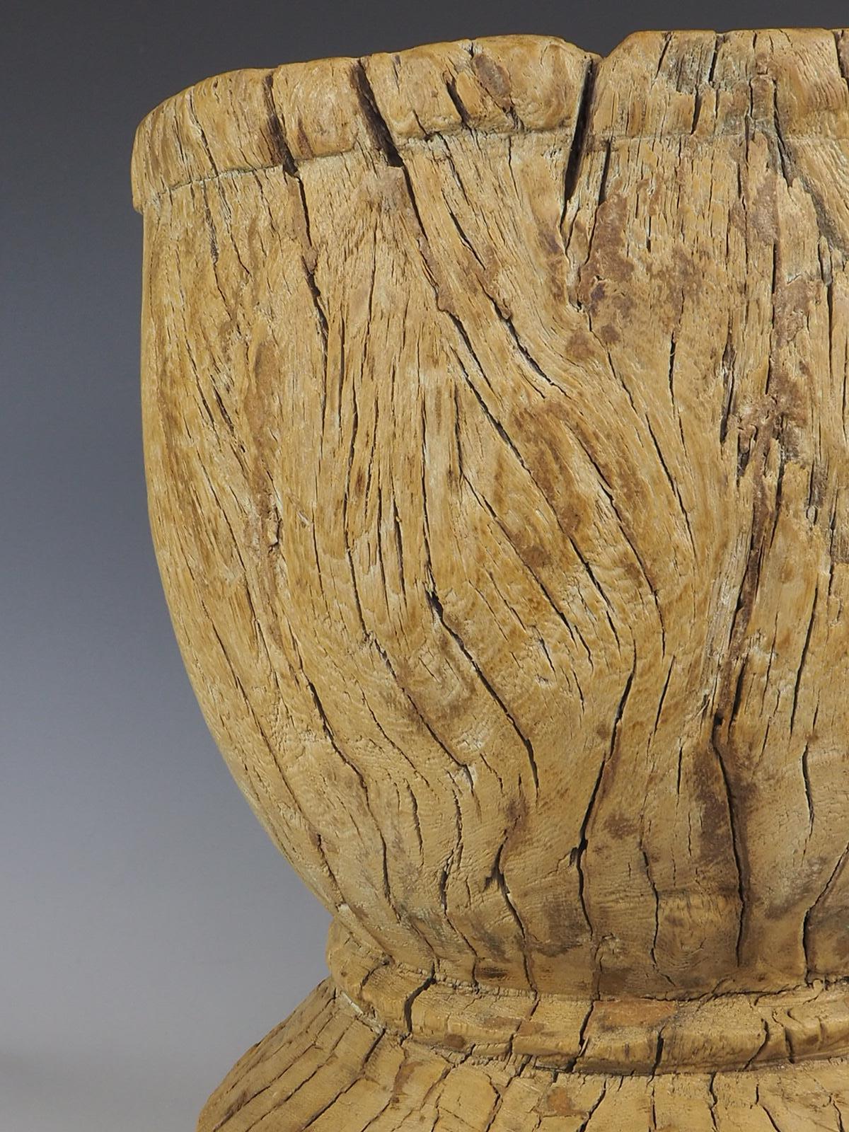 Rustic Elm Wooden Large Mortar/Grain Bowl Hand Carved For Sale 4