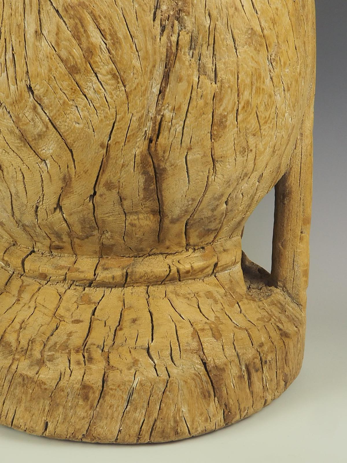Rustic Elm Wooden Large Mortar/Grain Bowl Hand Carved For Sale 5