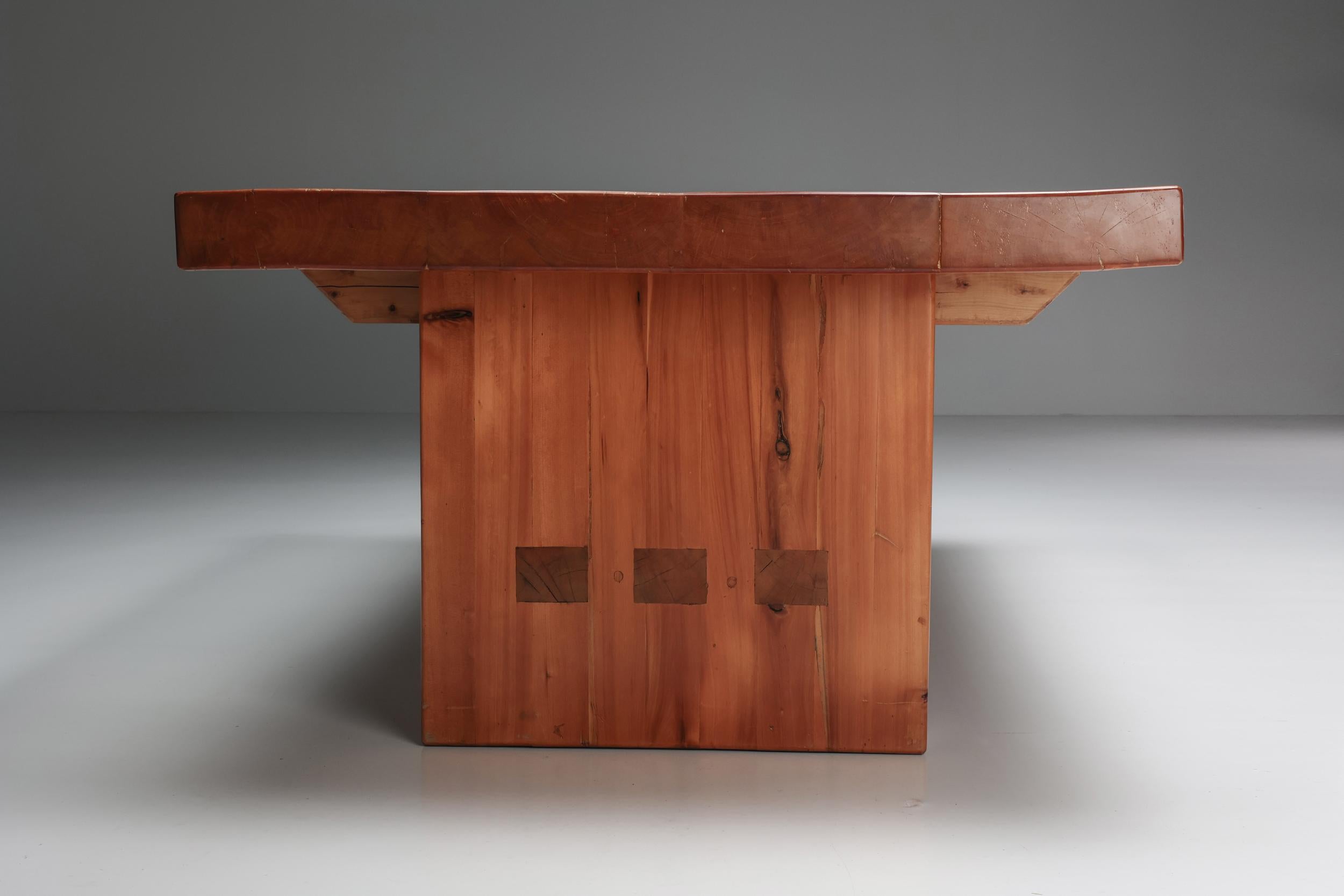 Mid-20th Century Elmwood Dining Table in the Style of Pierre Chapo, 1960s For Sale
