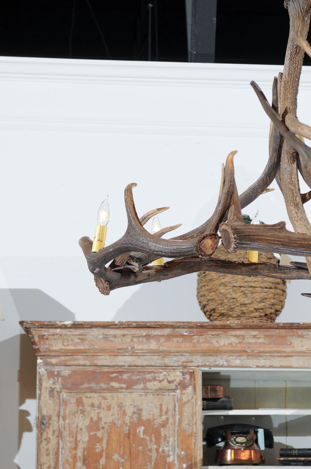 Rustic English 1960s Naturally Shed Fallow Deer Antler Six-Light Chandelier In Good Condition In Atlanta, GA