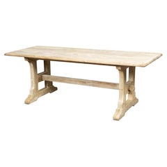 Antique Rustic English 19th Century Natural Wood Farm Table with Trestle Base