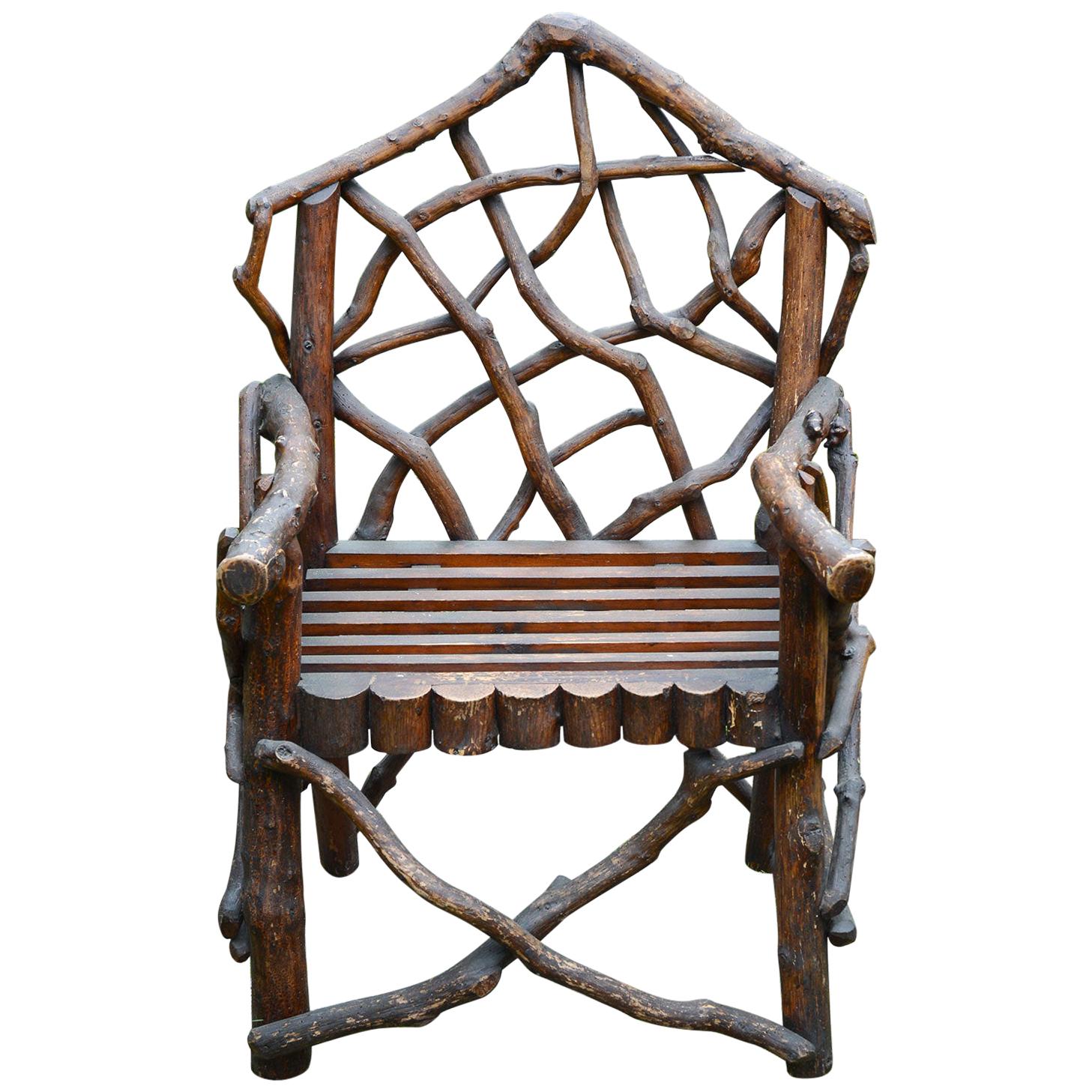 Rustic Burl Wood Round Back Armchair For Sale at 1stdibs