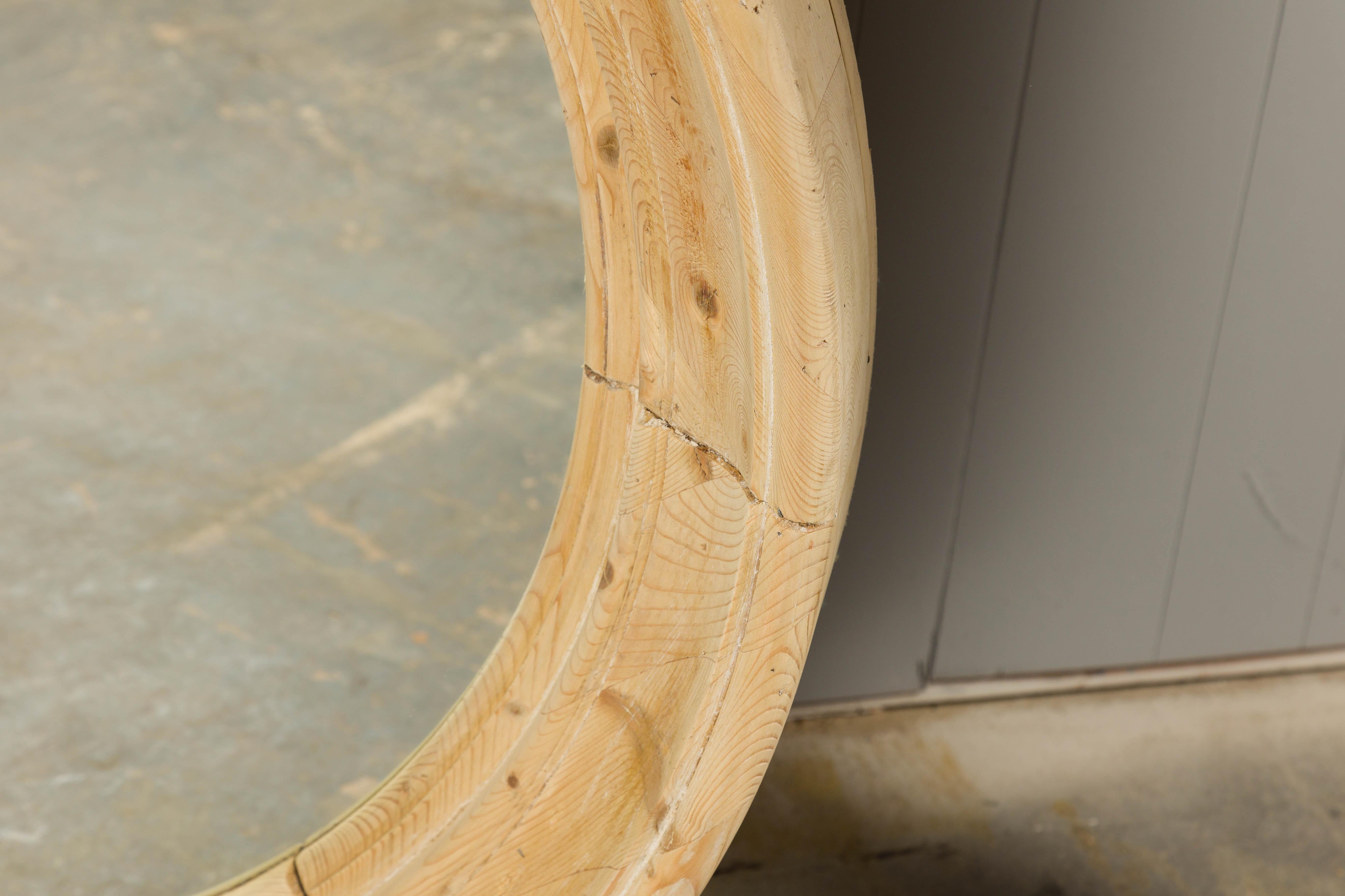 Rustic English Midcentury Pine Round Bullseye Mirror with Natural Finish 8