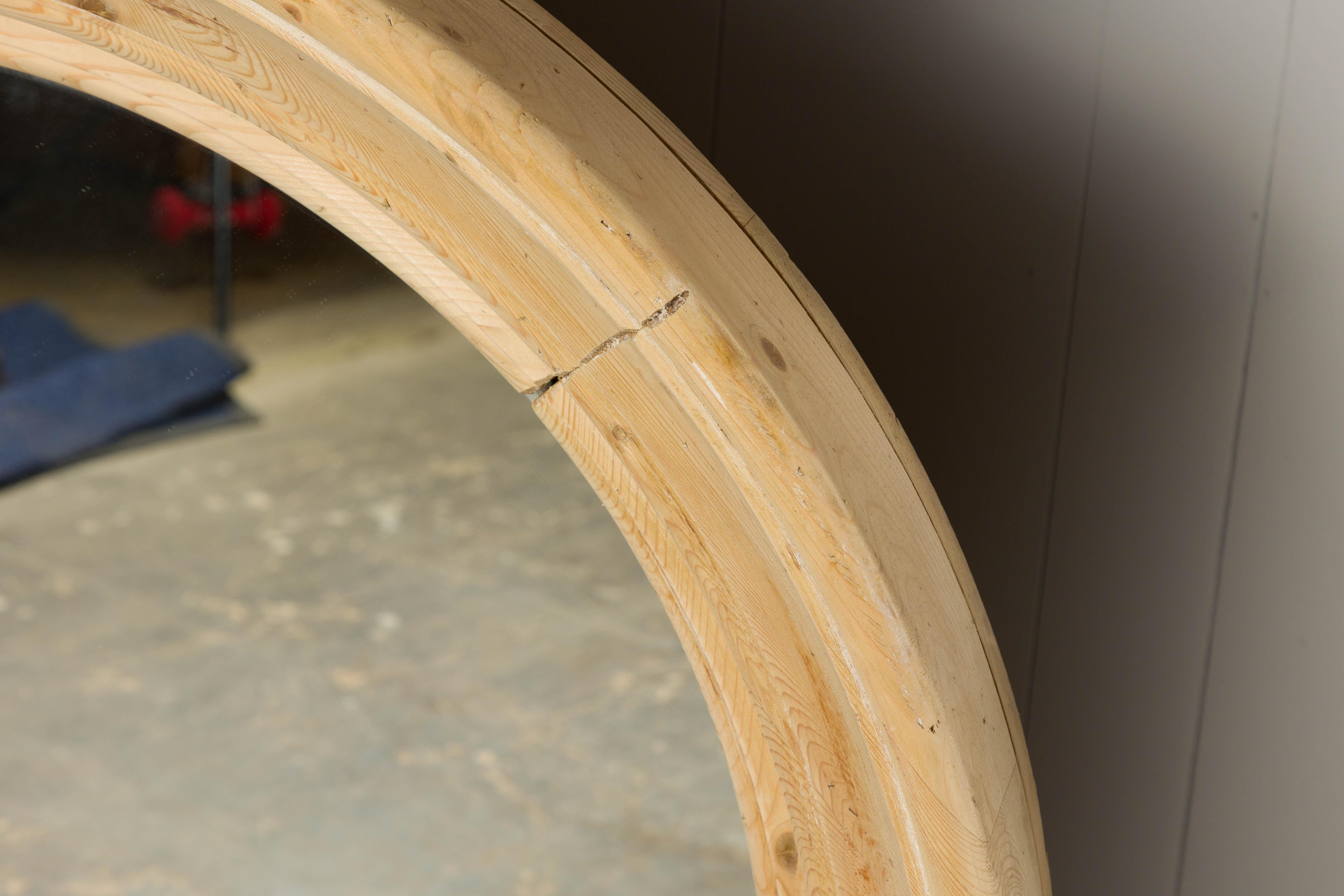 Rustic English Midcentury Pine Round Bullseye Mirror with Natural Finish 9