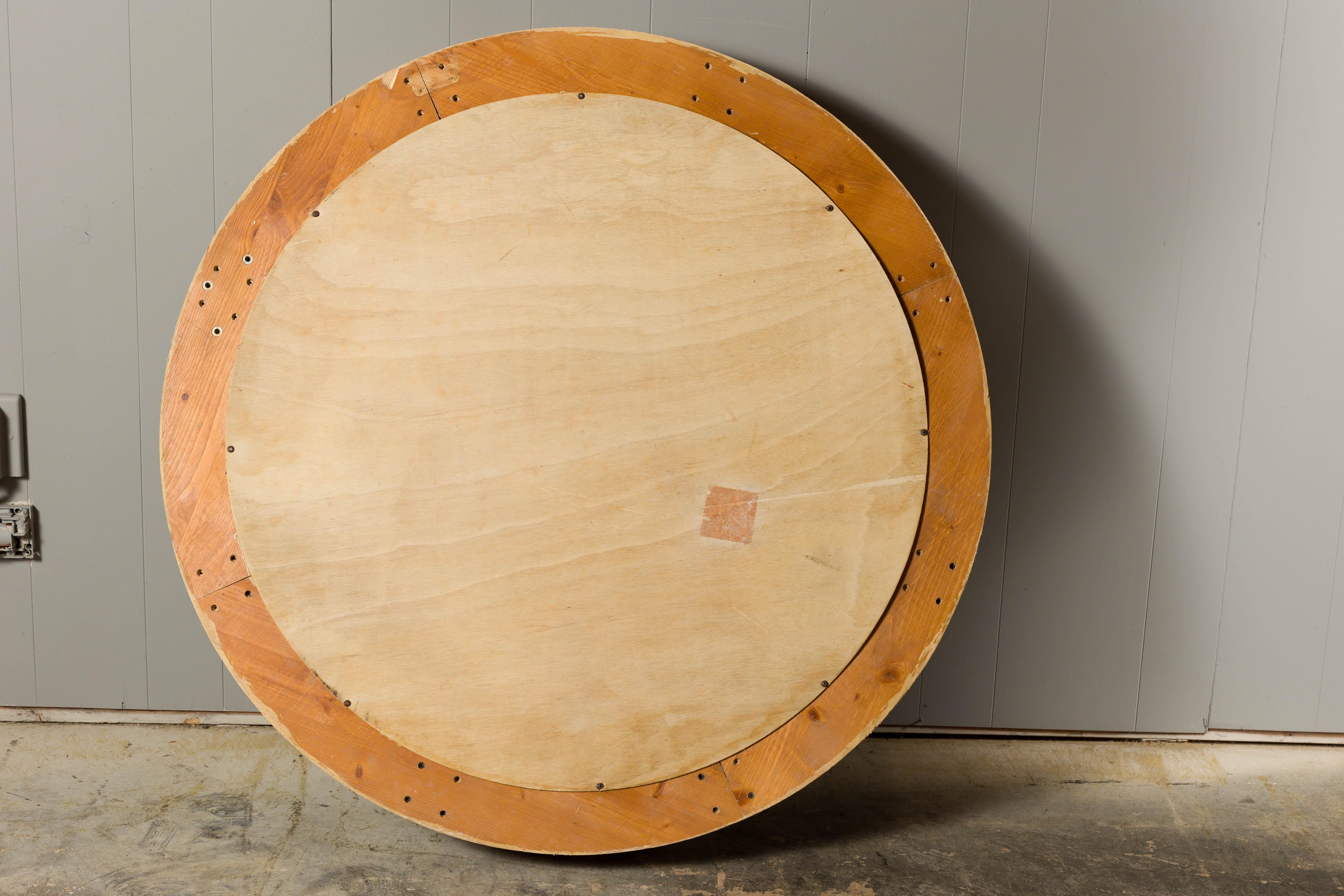 Rustic English Midcentury Pine Round Bullseye Mirror with Natural Finish 10