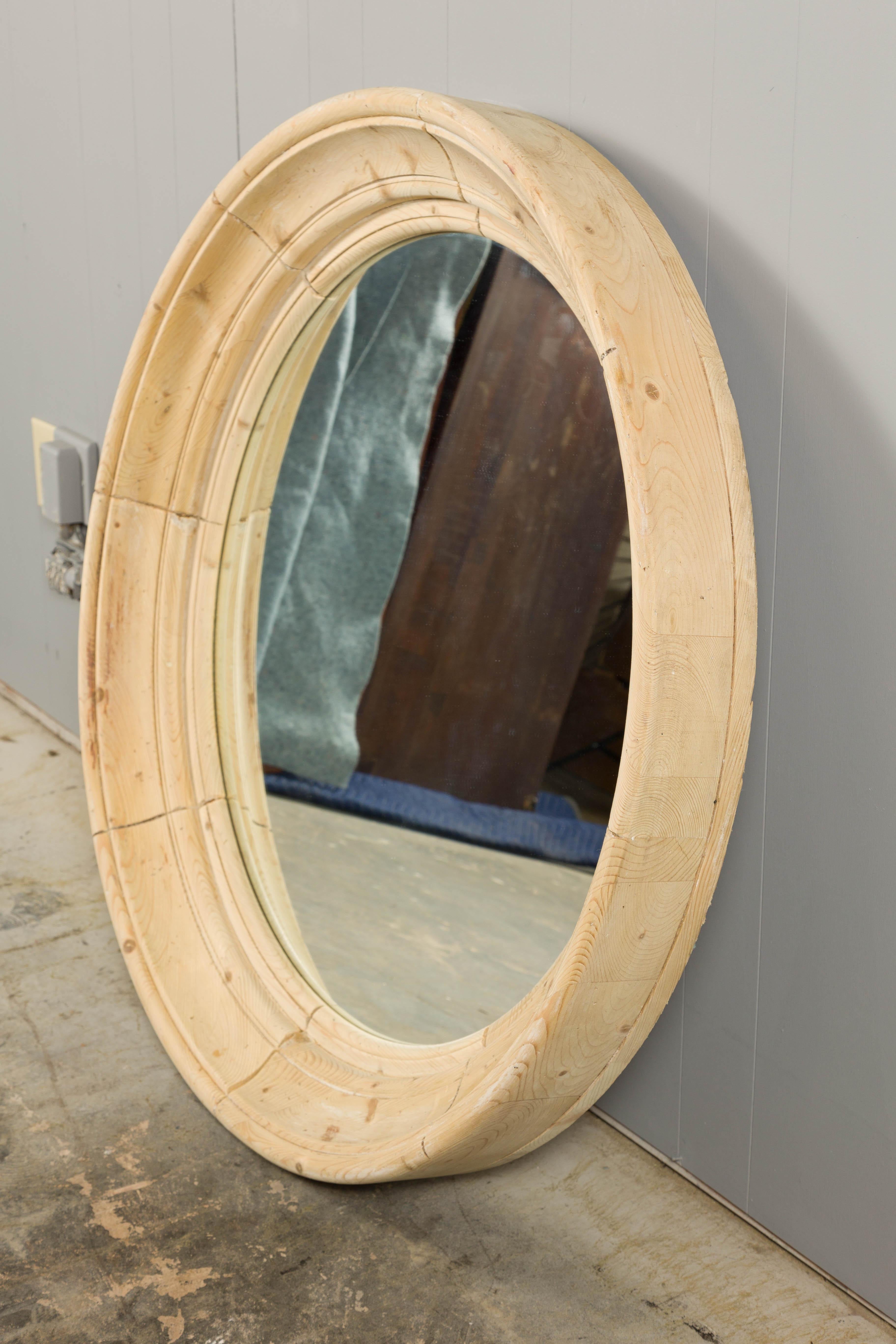 Rustic English Midcentury Pine Round Bullseye Mirror with Natural Finish 4
