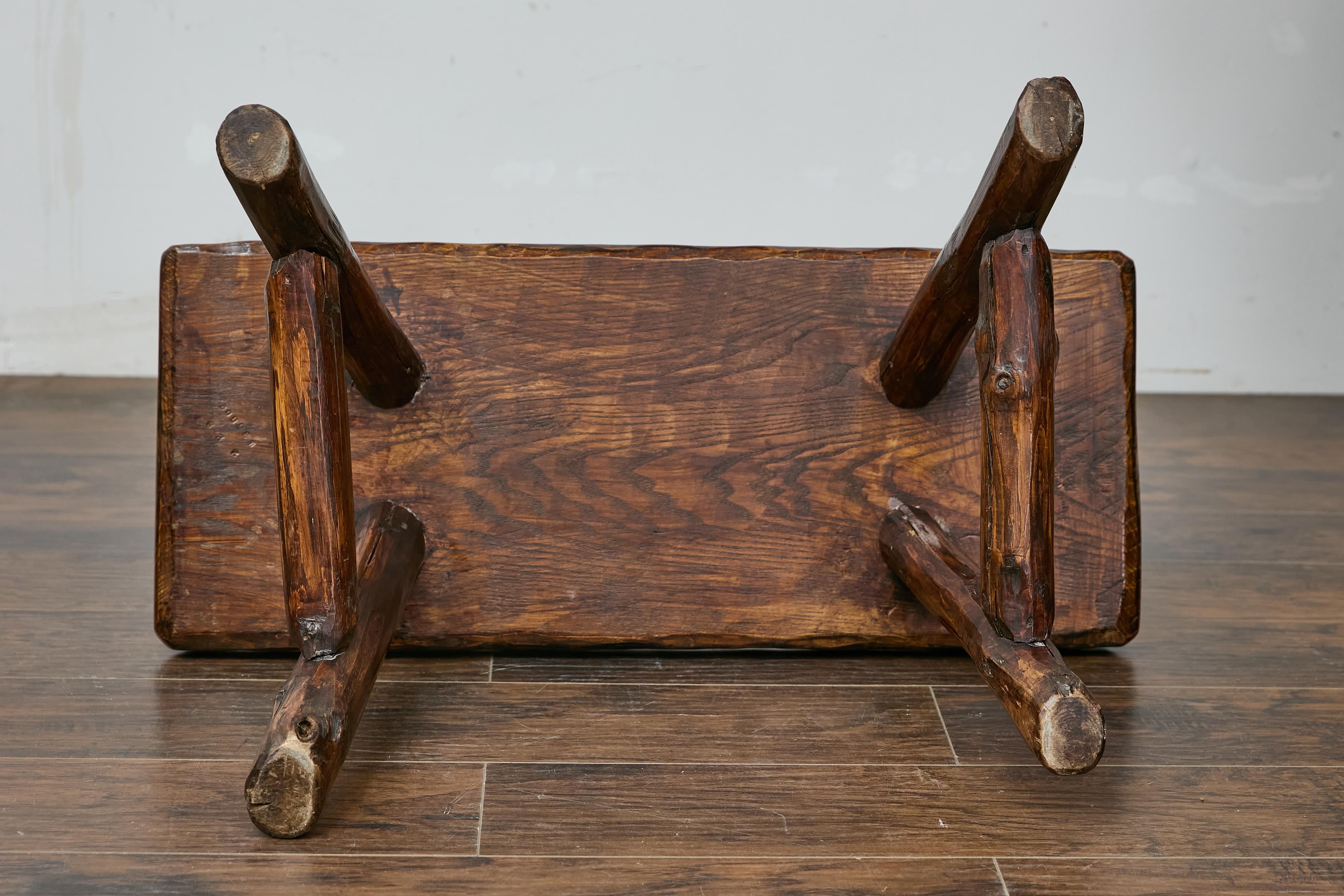 Rustic English Oak Craftsman’s Stool with A-Frame Base and Branch Inspired Legs For Sale 6