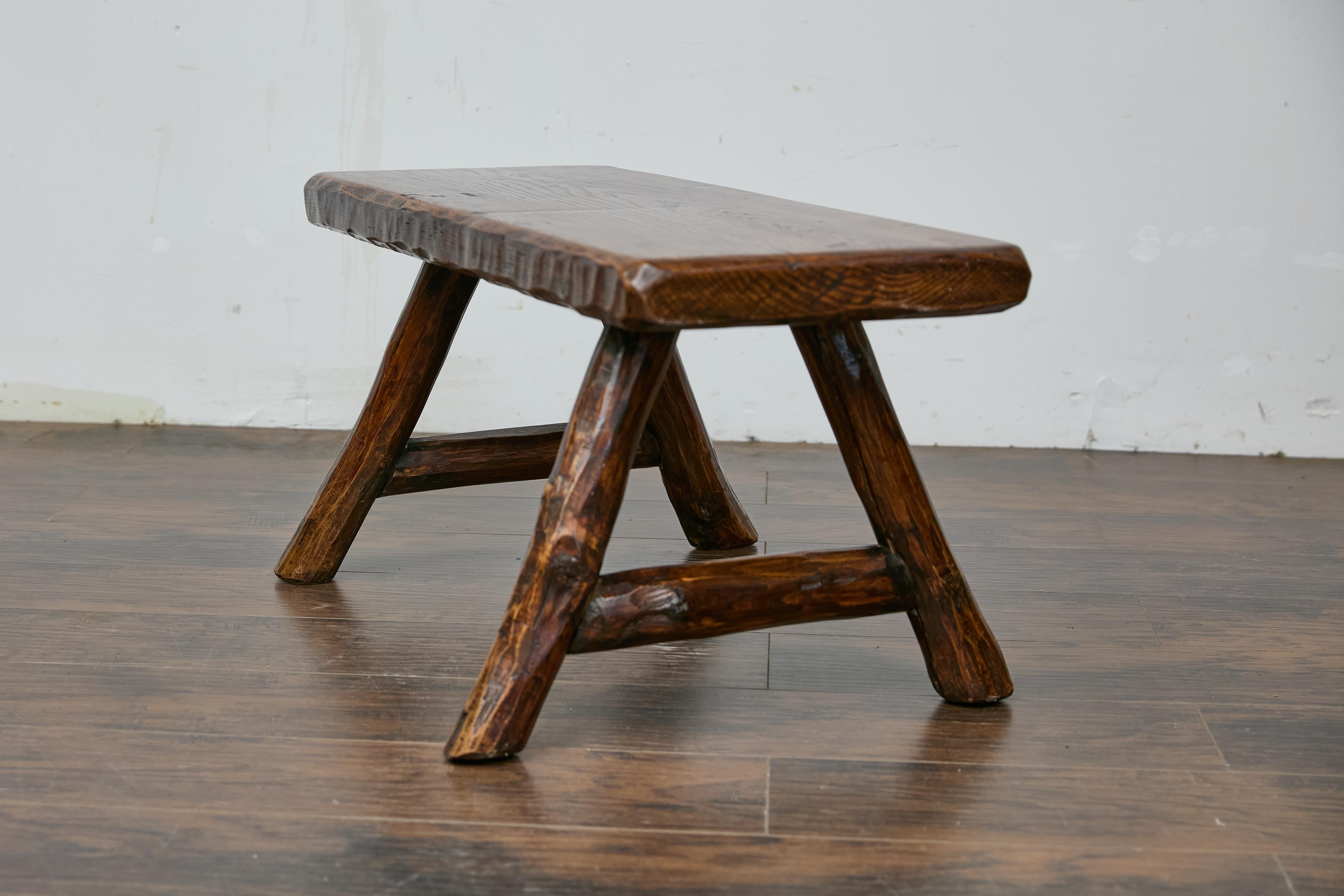 Rustic English Oak Craftsman’s Stool with A-Frame Base and Branch Inspired Legs In Good Condition For Sale In Atlanta, GA