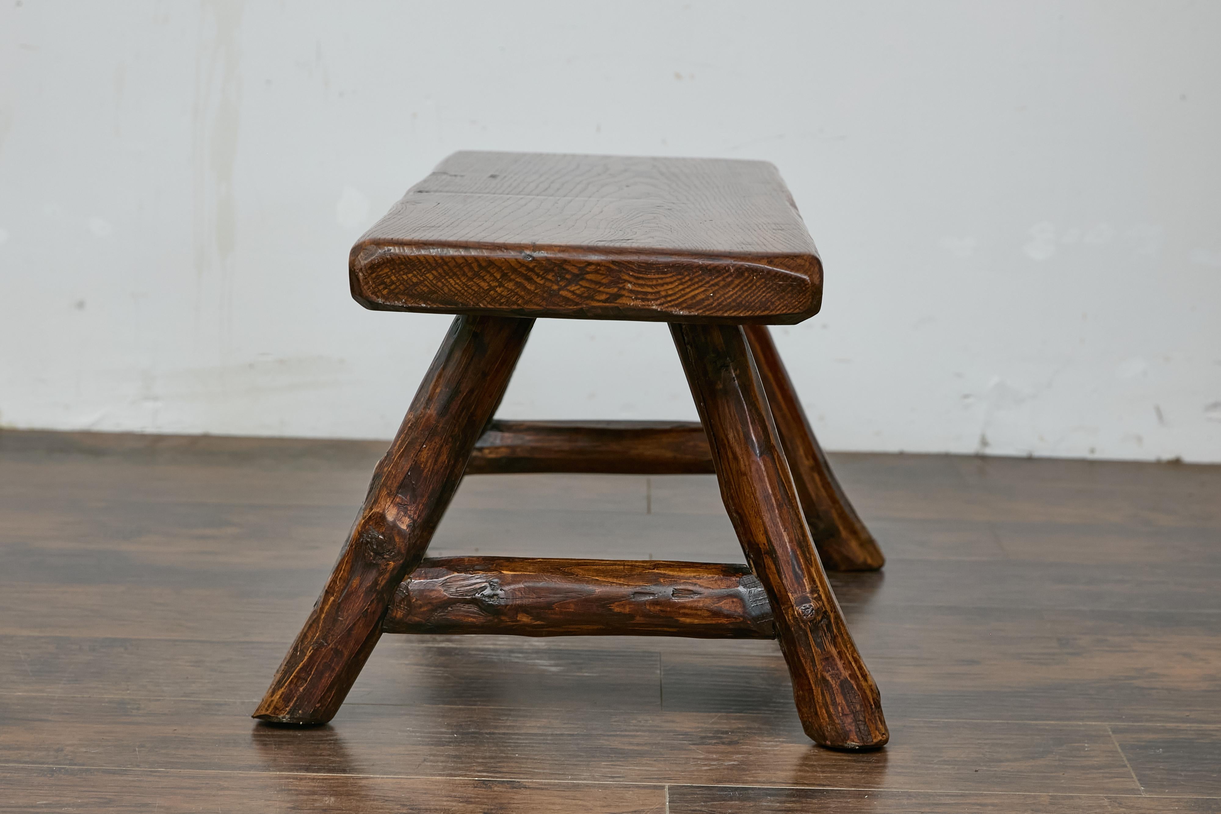 20th Century Rustic English Oak Craftsman’s Stool with A-Frame Base and Branch Inspired Legs For Sale