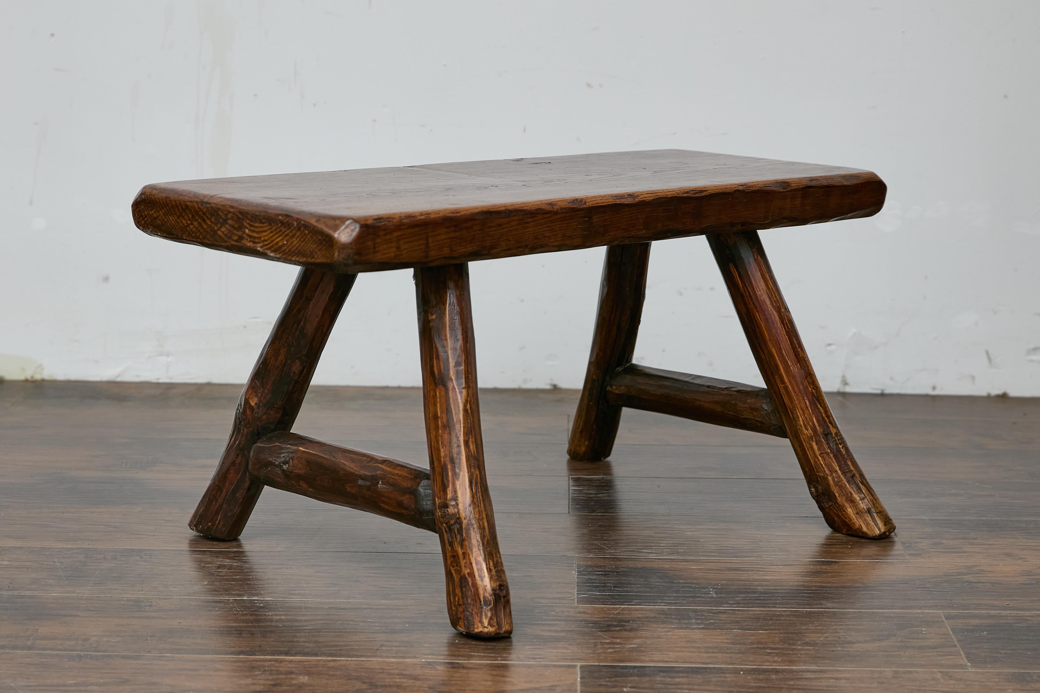 Rustic English Oak Craftsman’s Stool with A-Frame Base and Branch Inspired Legs For Sale 1