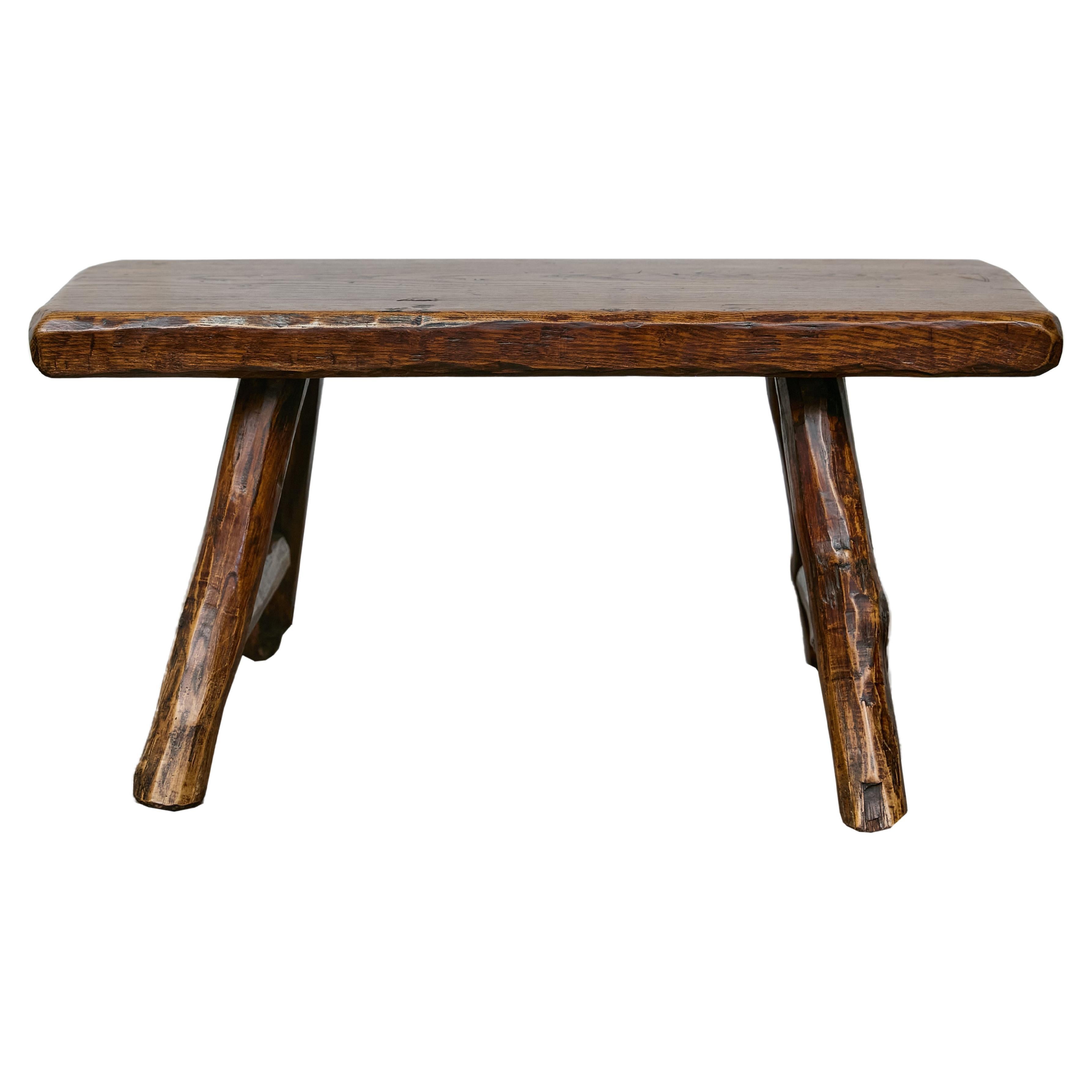 Rustic English Oak Craftsman’s Stool with A-Frame Base and Branch Inspired Legs