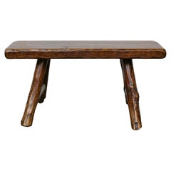 Antique Rustic English Oak Craftsman’s Stool with A-Frame Base and Branch Inspired Legs