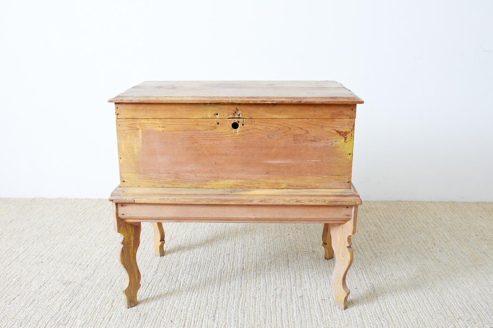 Hand-Crafted Rustic English Pine Coffer Chest on Stand