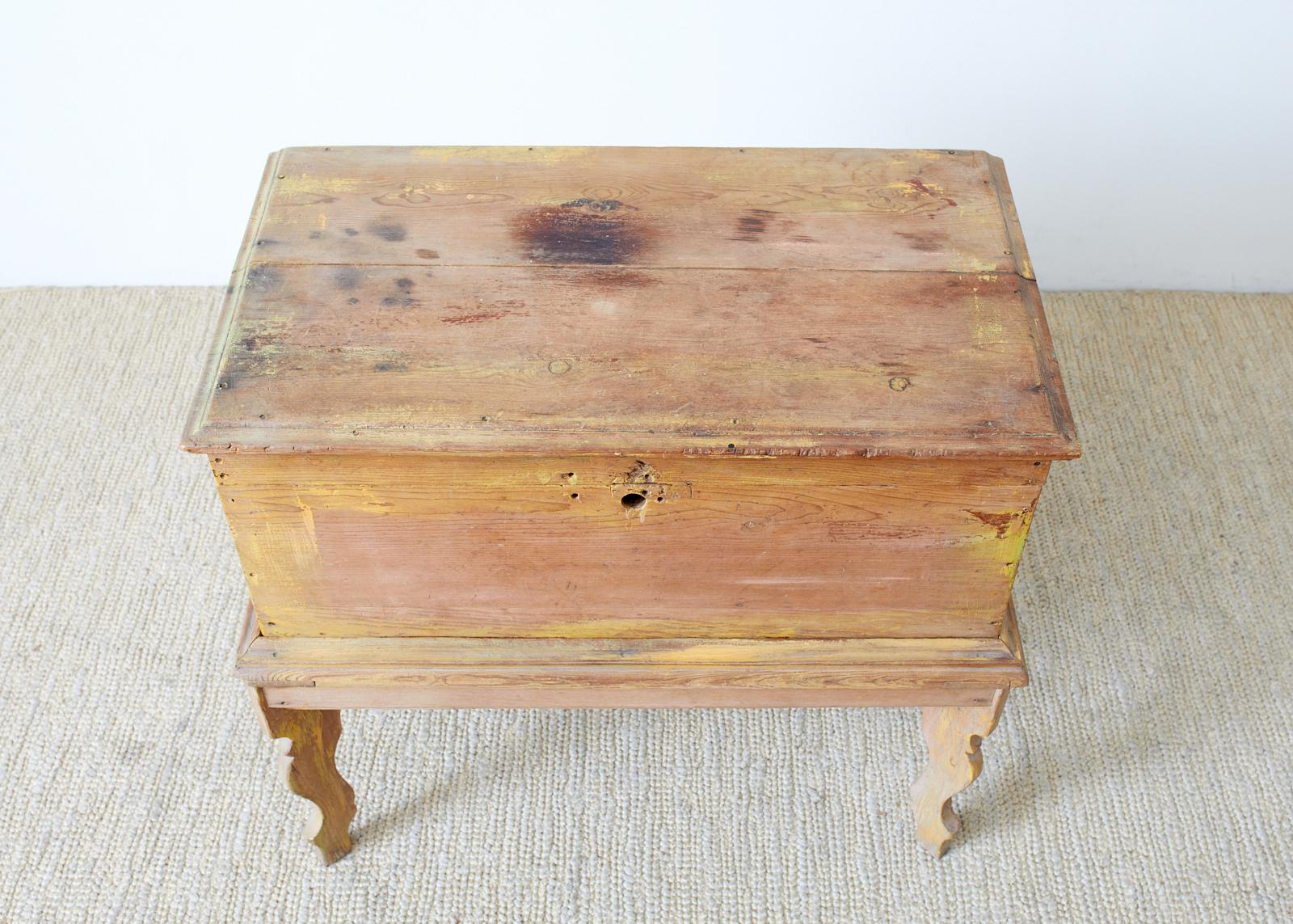 Rustic English Pine Coffer Chest on Stand 1