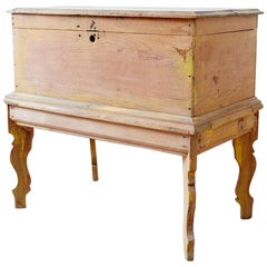 Rustic English Pine Coffer Chest on Stand