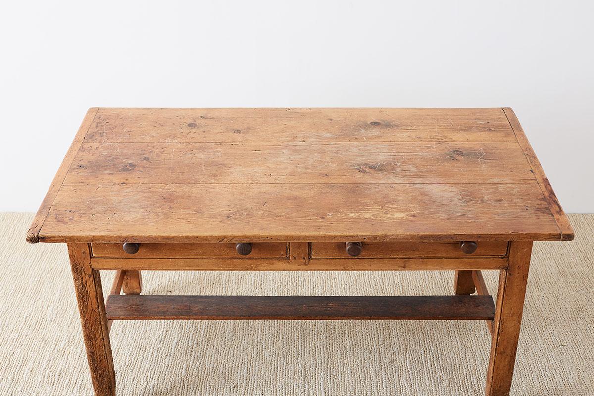 Hand-Crafted Rustic English Pine Library Table or Farm Table