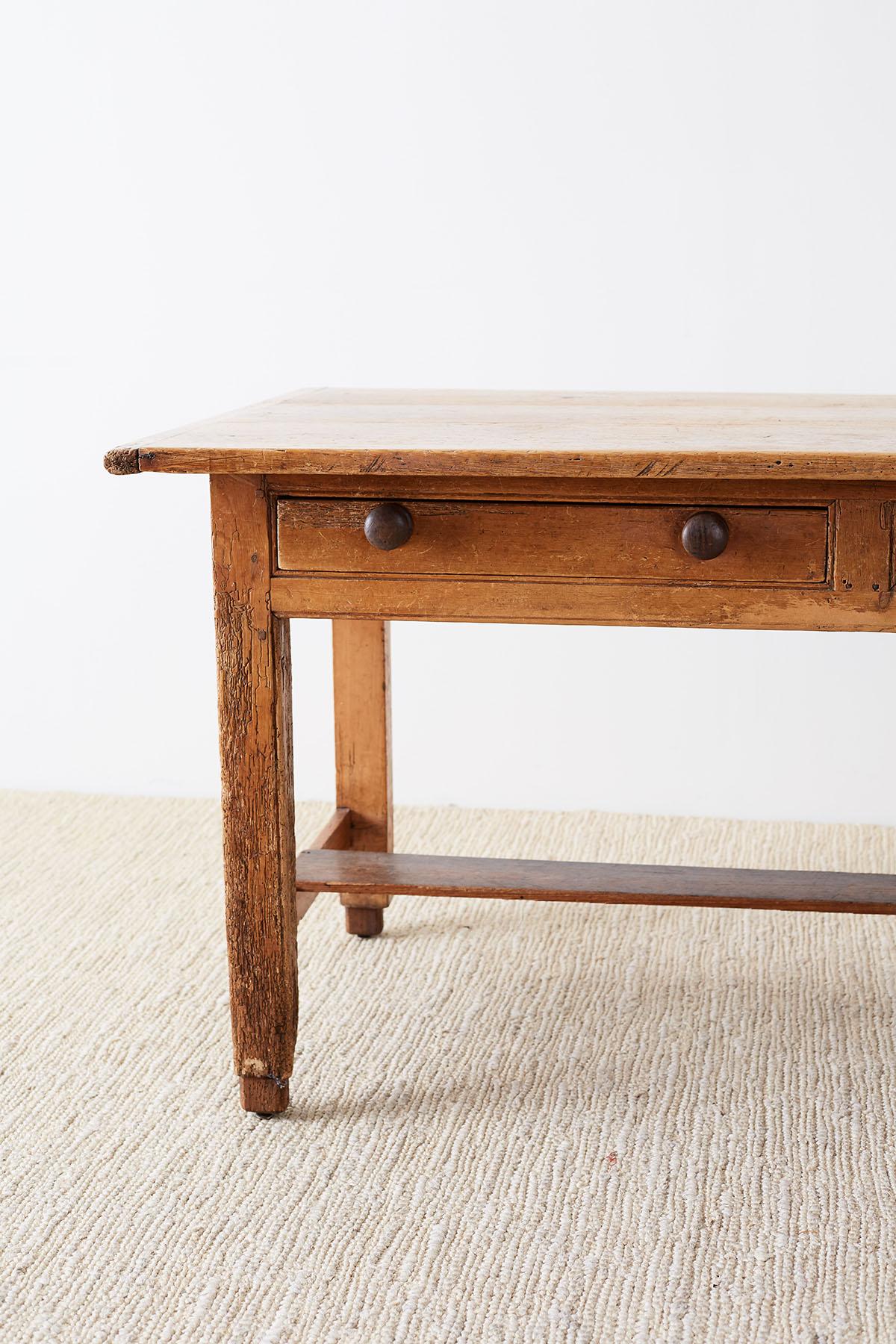 Rustic English Pine Library Table or Farm Table In Distressed Condition In Rio Vista, CA