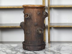 Rustic English Terracotta Faux Bois Umbrella Stand Depicting a Tree Trunk