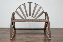 Rustic English Victorian 19th Century Iron Garden Bench with Fan Shaped Back