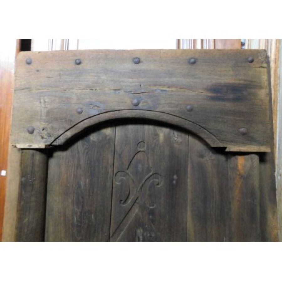Italian Rustic Entrance main Door, Dark Brown Chestnut Hand Carved, Italy For Sale