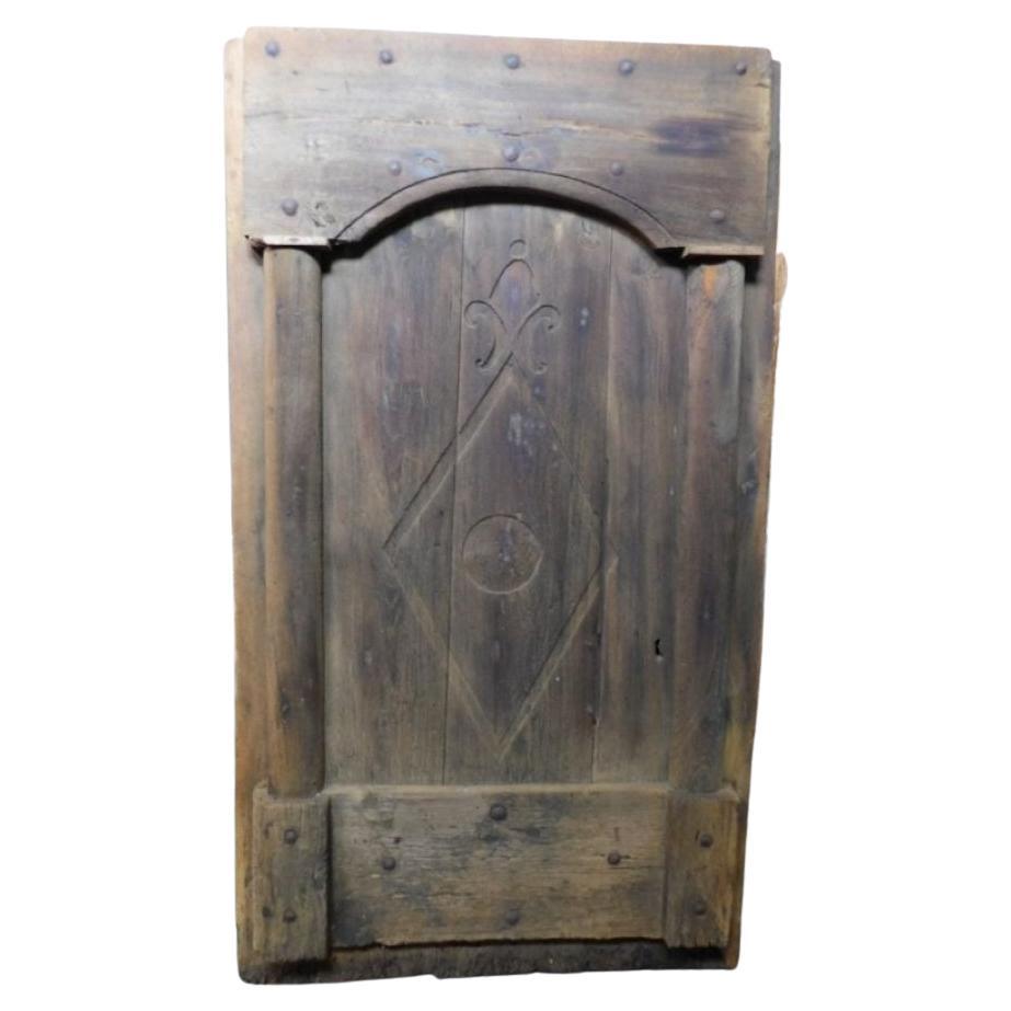 Rustic Entrance main Door, Dark Brown Chestnut Hand Carved, Italy For Sale