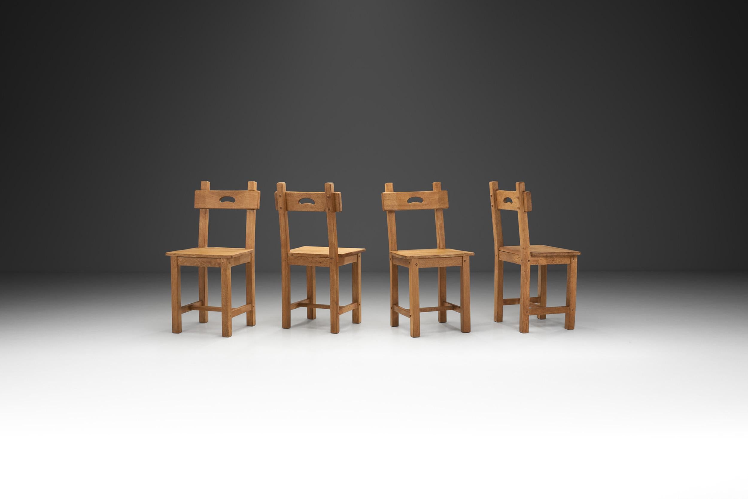Wood, in many ways, is more valuable than other materials used in furniture manufacturing because its natural grain guarantees that each piece is unique. This is especially important in the case of this set of four, as each chair is unique and