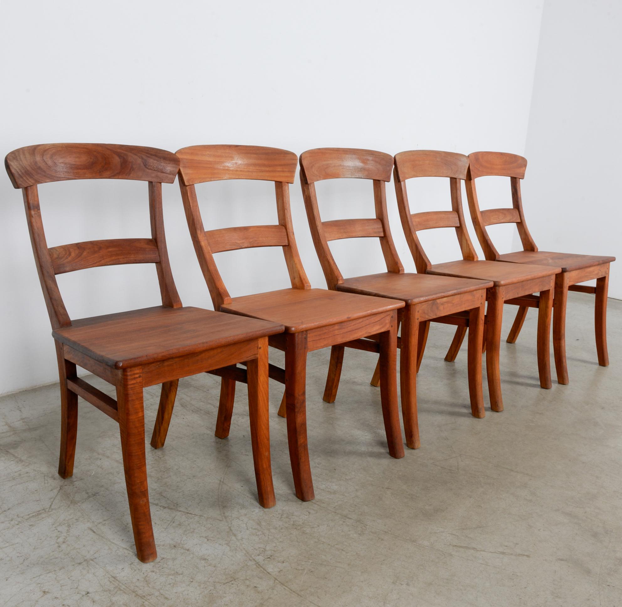 Wood Rustic European Dining Chairs, Set of Five