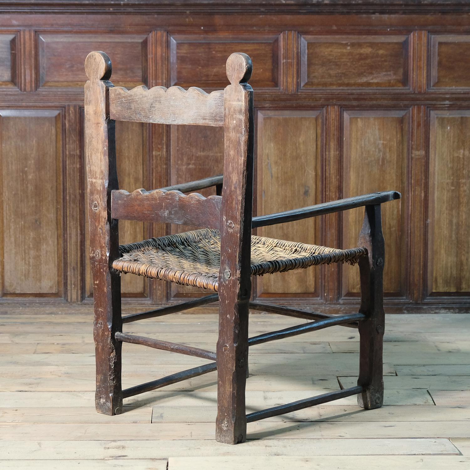 Rustic European Folk Art Chair, Vernacular and Primitive, Woven Seat 6