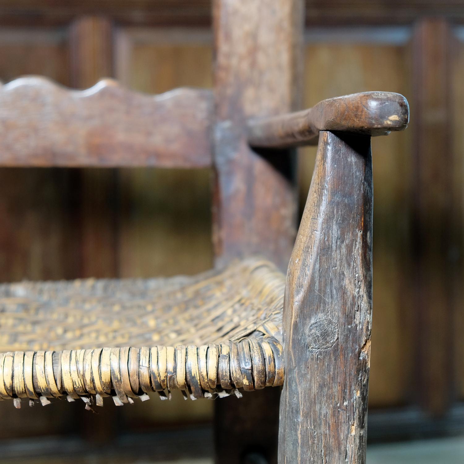 19th Century Rustic European Folk Art Chair, Vernacular and Primitive, Woven Seat