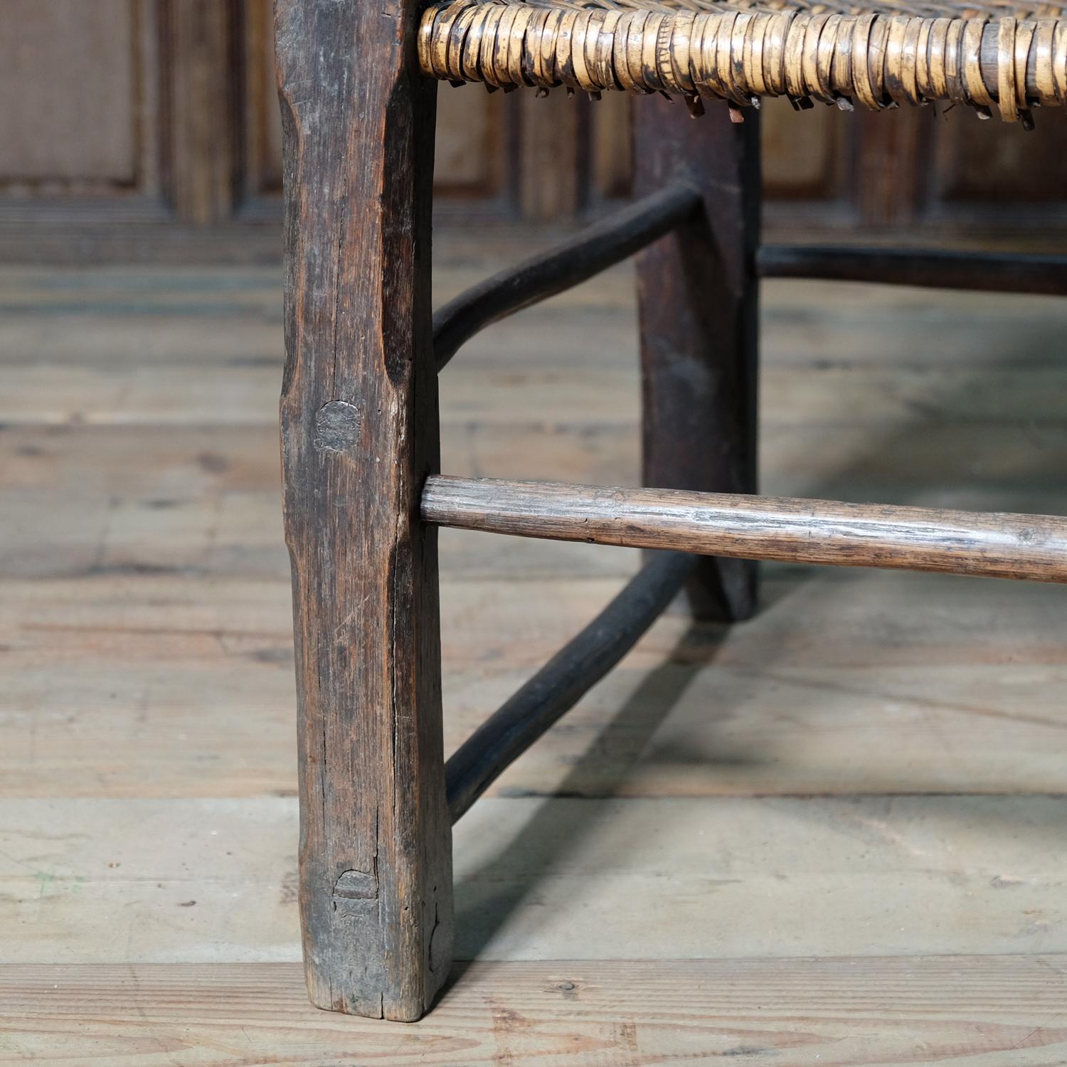 Oak Rustic European Folk Art Chair, Vernacular and Primitive, Woven Seat