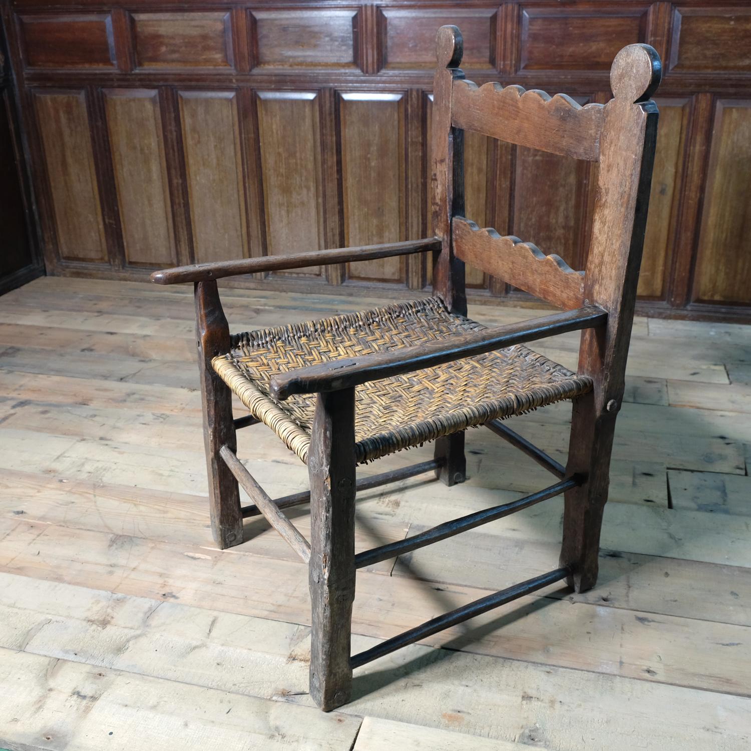 Rustic European Folk Art Chair, Vernacular and Primitive, Woven Seat 3