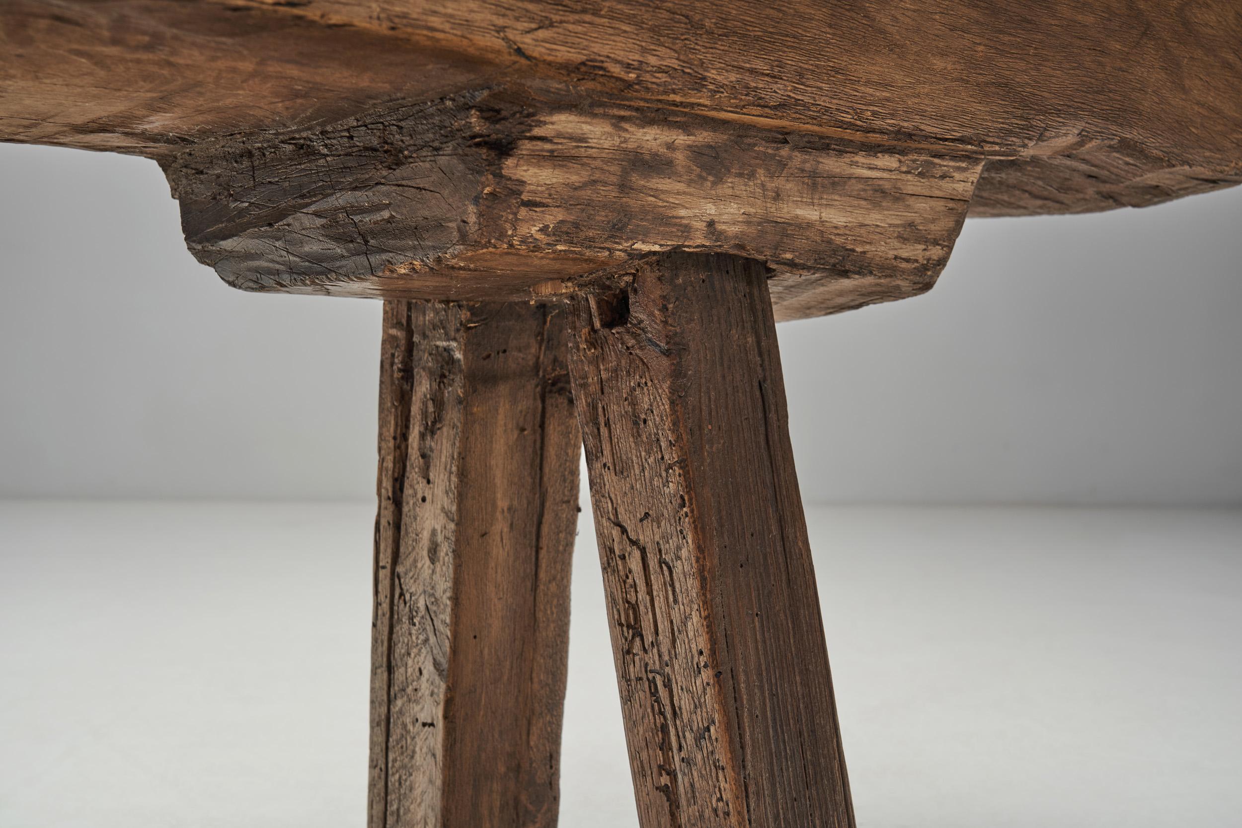 Rustic European Solid Wood Table, Europe ca 1940s For Sale 10