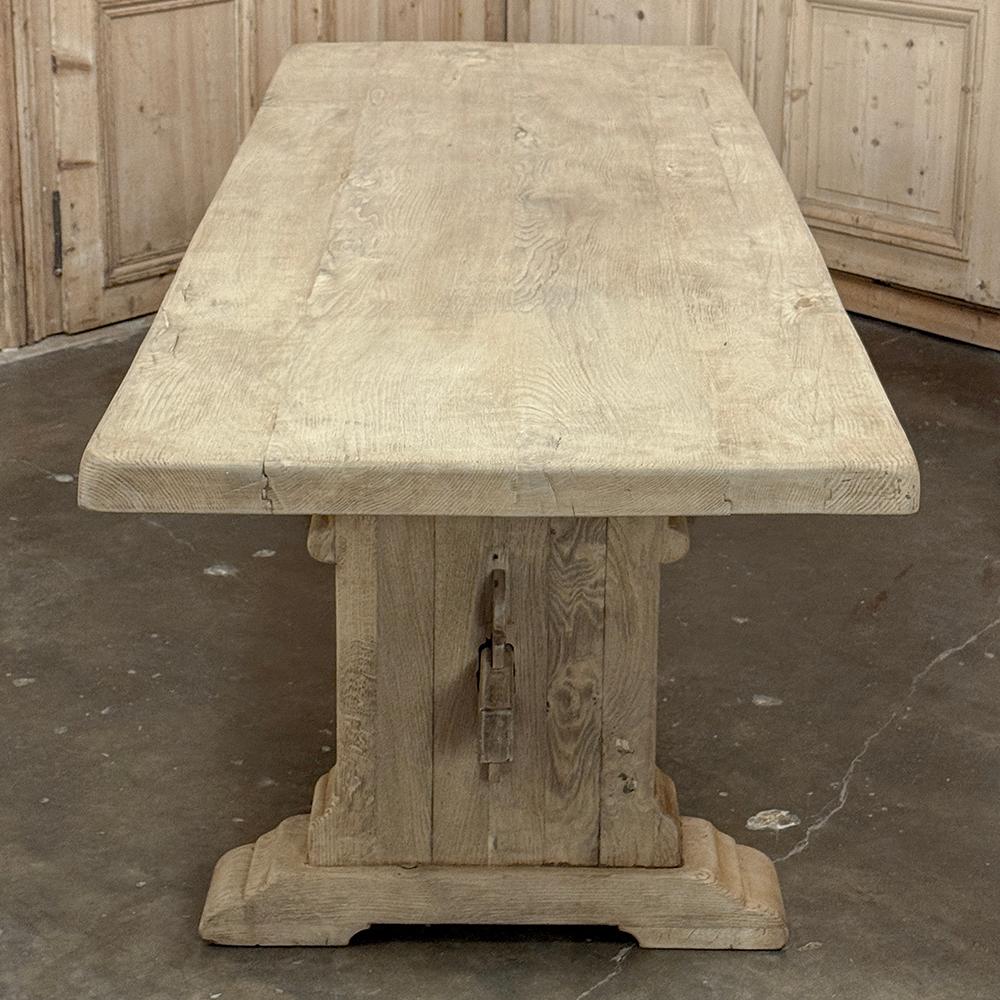 Rustic European Stripped Oak Trestle Dining Table For Sale 4