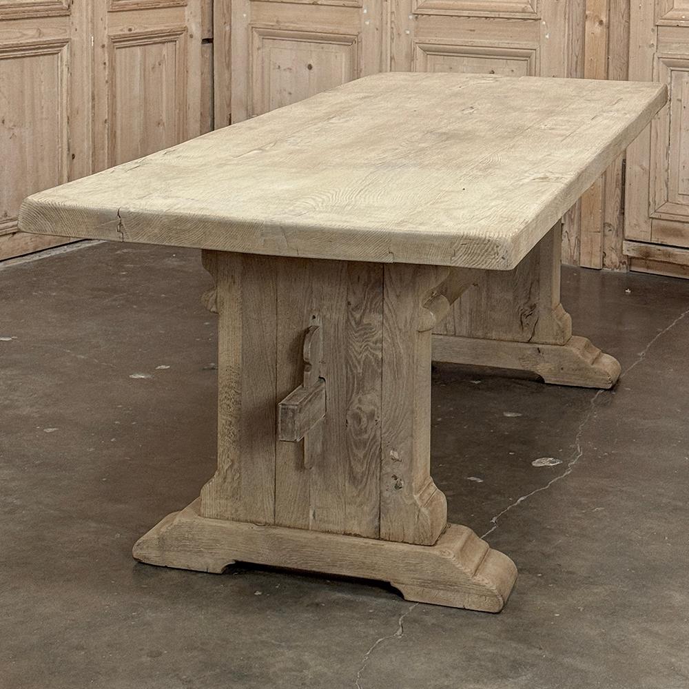 Rustic European Stripped Oak Trestle Dining Table For Sale 5
