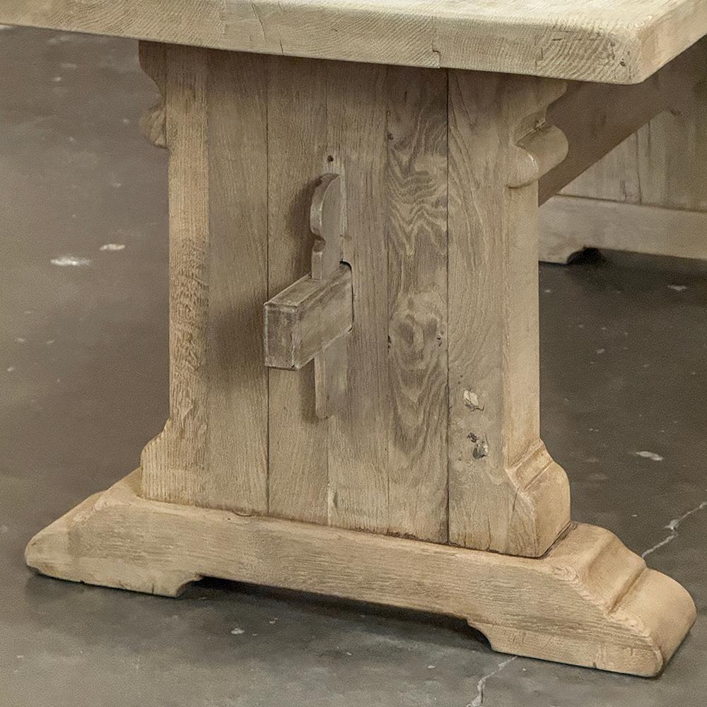Rustic European Stripped Oak Trestle Dining Table For Sale 6