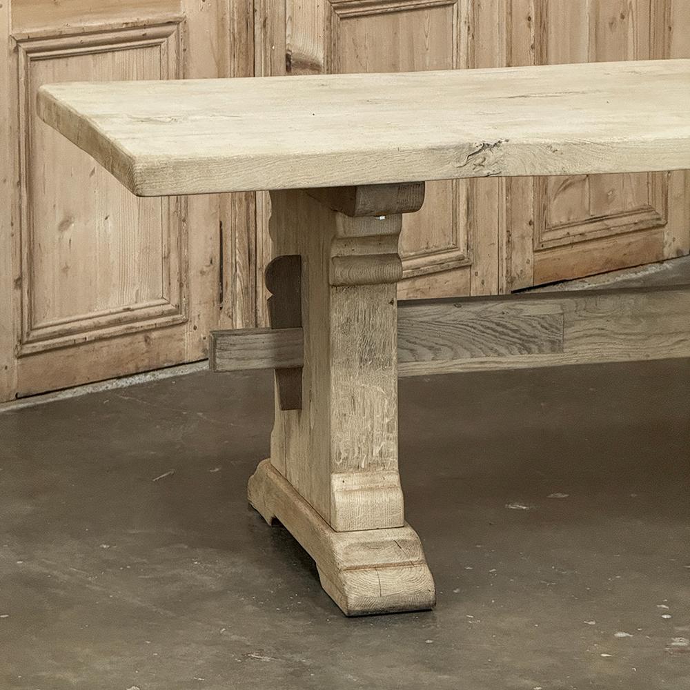 Rustic European Stripped Oak Trestle Dining Table For Sale 7