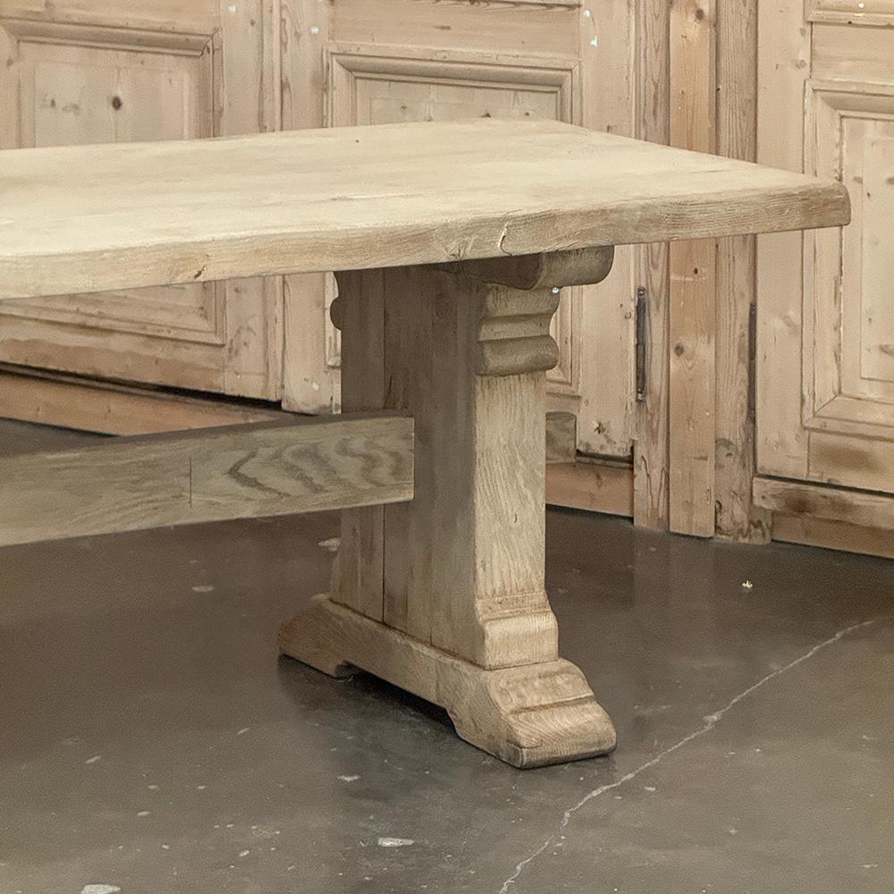 Rustic European Stripped Oak Trestle Dining Table For Sale 8