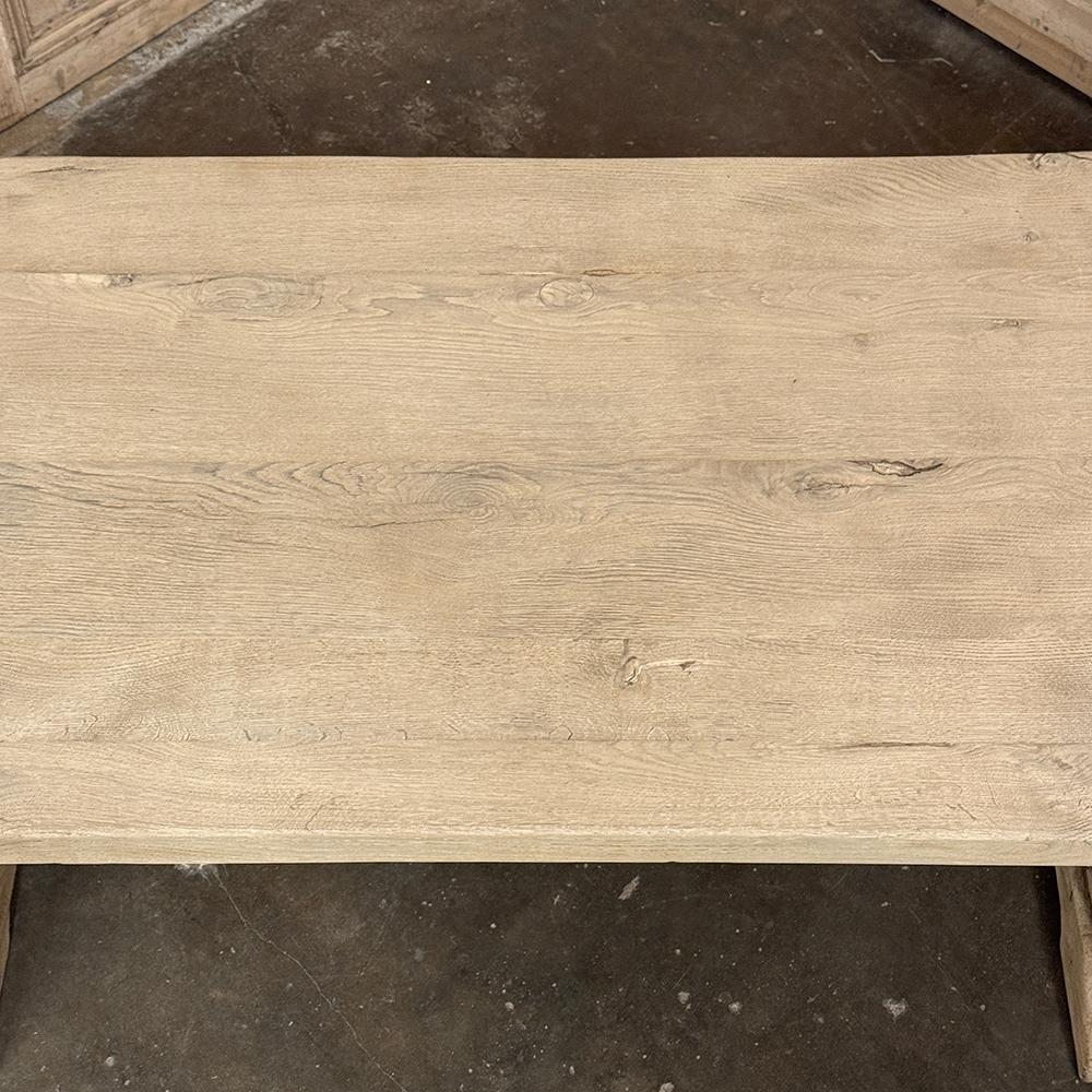 Rustic European Stripped Oak Trestle Dining Table For Sale 10