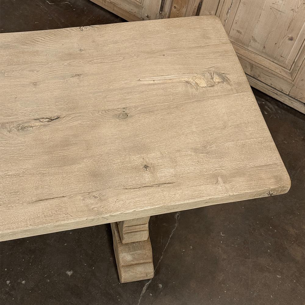 Rustic European Stripped Oak Trestle Dining Table For Sale 11
