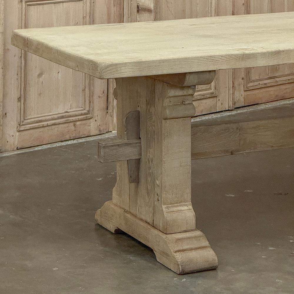 20th Century Rustic European Stripped Oak Trestle Dining Table For Sale