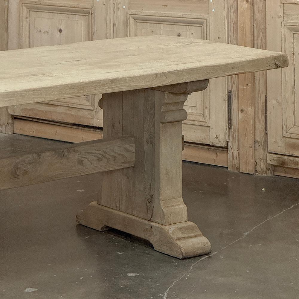 Rustic European Stripped Oak Trestle Dining Table For Sale 1