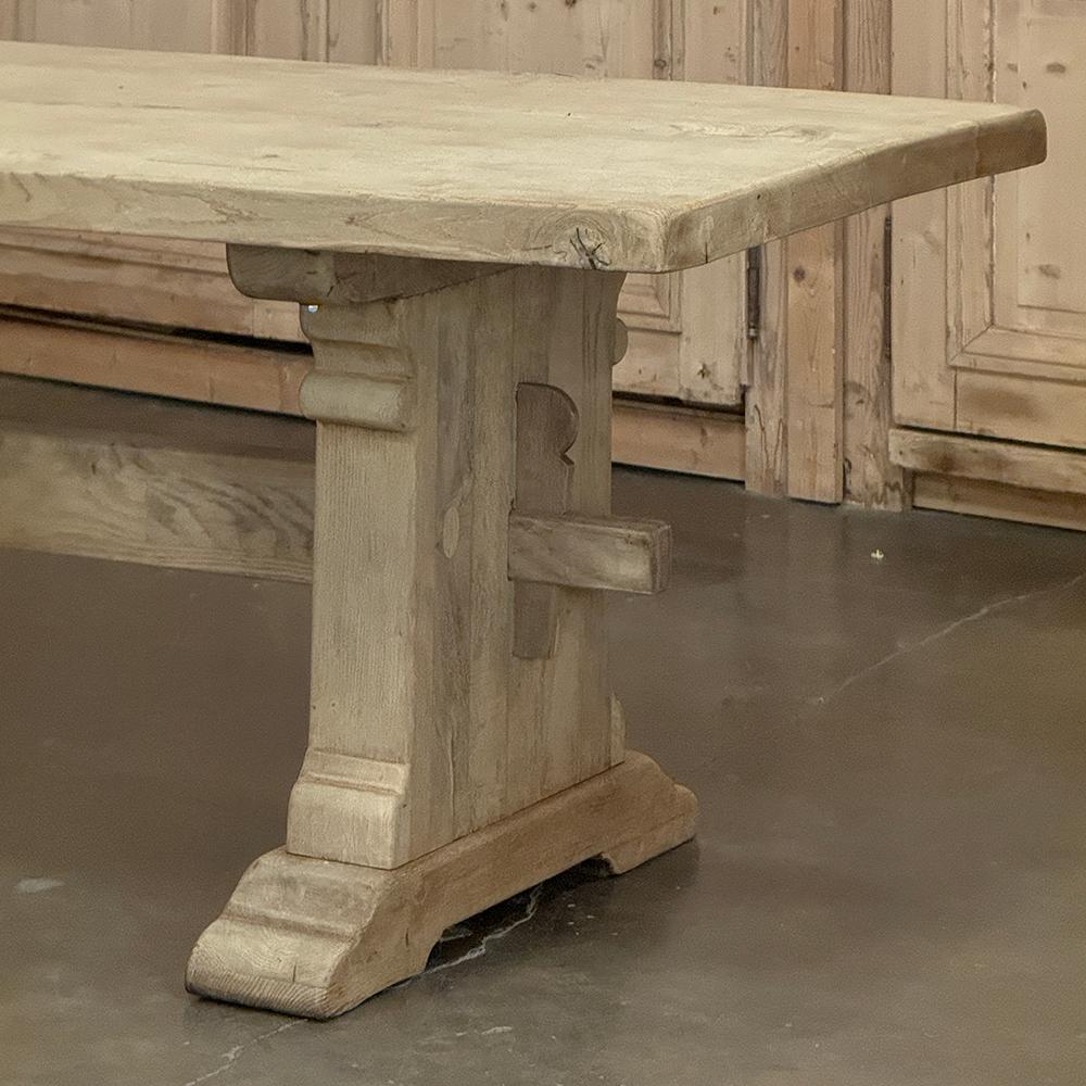 Rustic European Stripped Oak Trestle Dining Table For Sale 2
