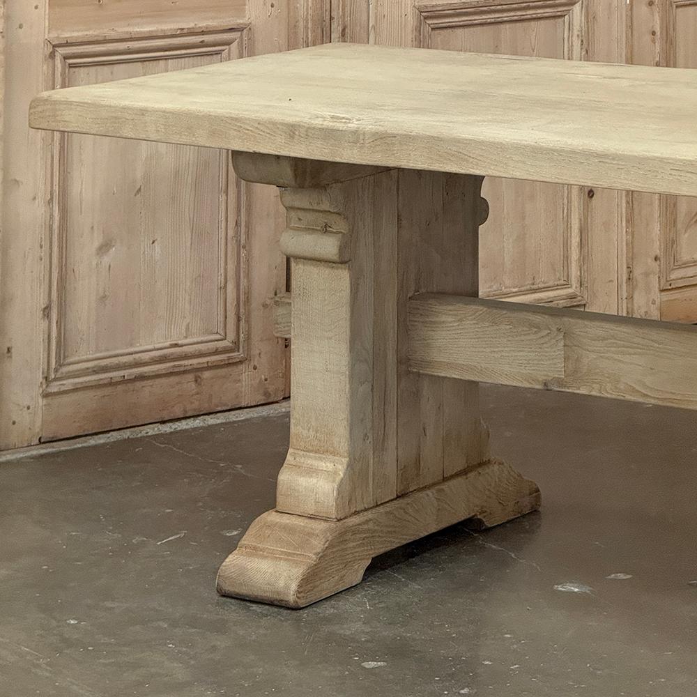 Rustic European Stripped Oak Trestle Dining Table For Sale 3