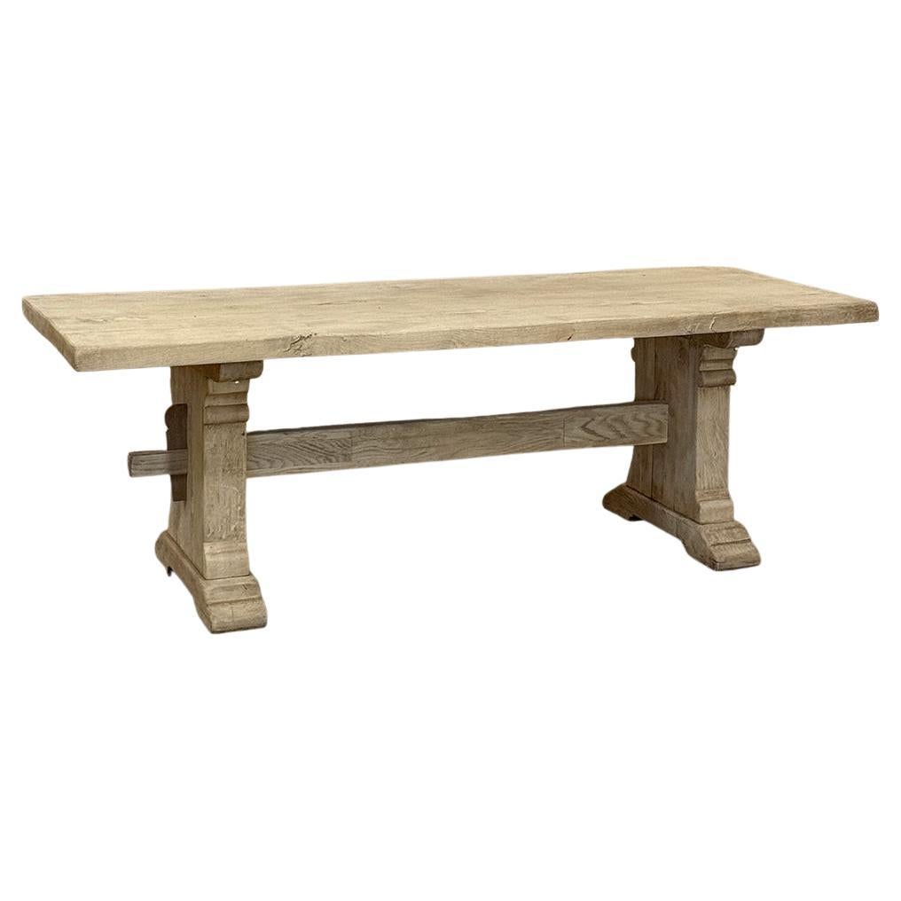 Rustic European Stripped Oak Trestle Dining Table For Sale