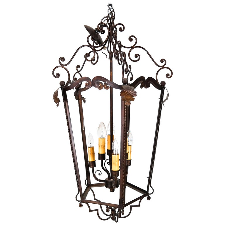 Rustic European Style Large Hanging Lantern For Sale at 1stDibs