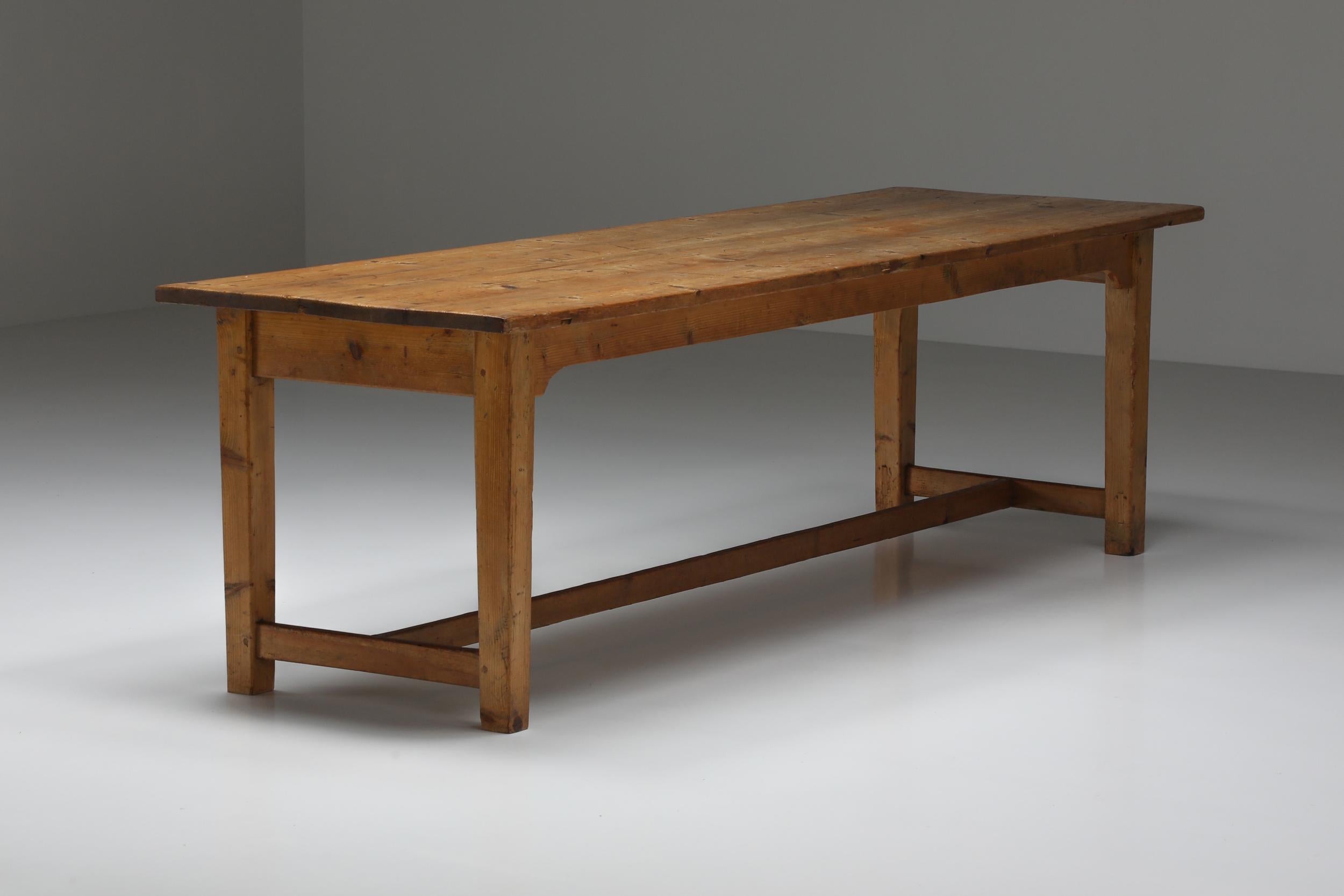 Wood Rustic Extra Large Dining Table, Farm Table, Mid-Century Modern, Italy, 1950's