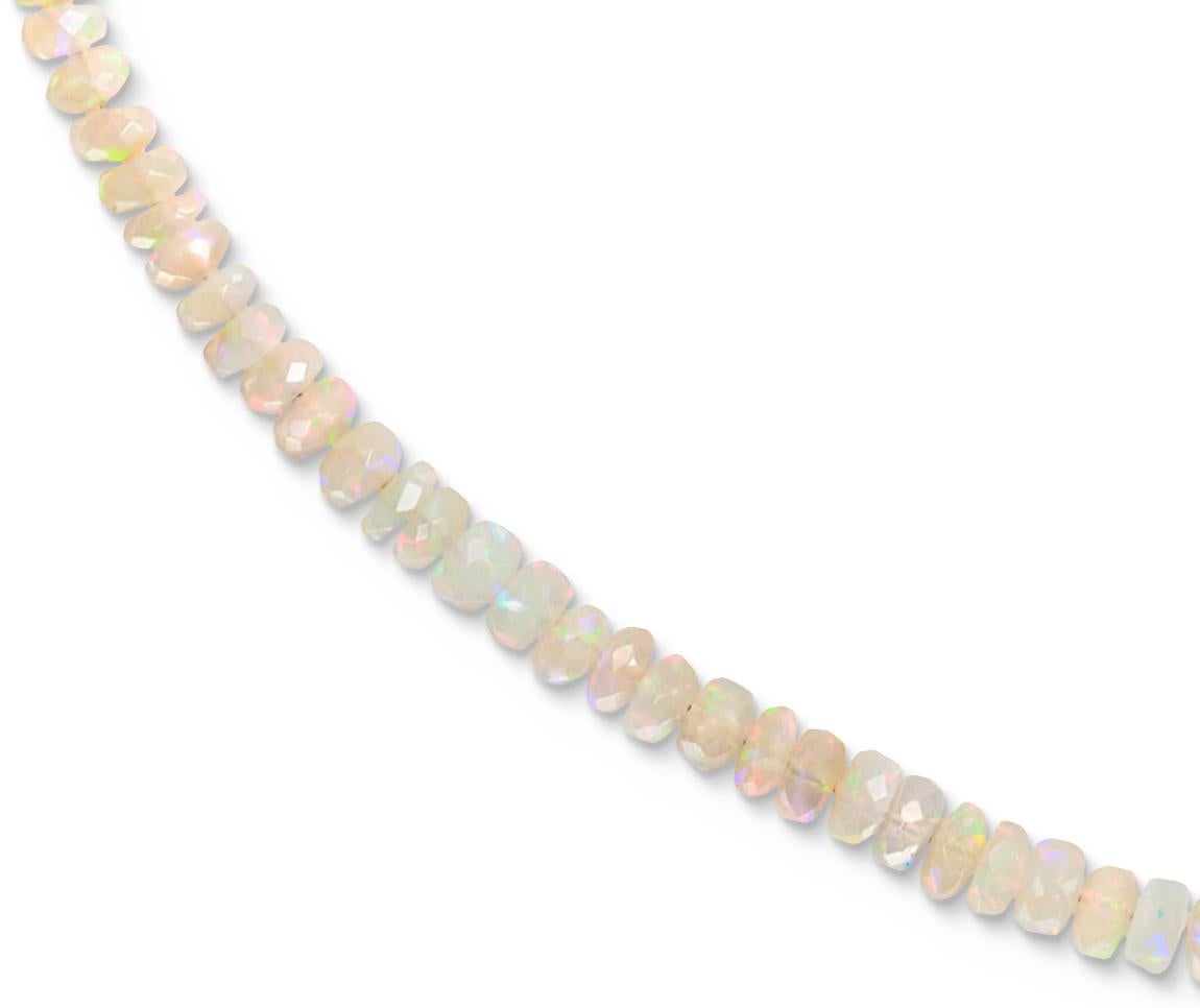 Rose Cut Rustic Faceted Opal Beaded Necklace with Grey Diamond and 18k Gold Pendant