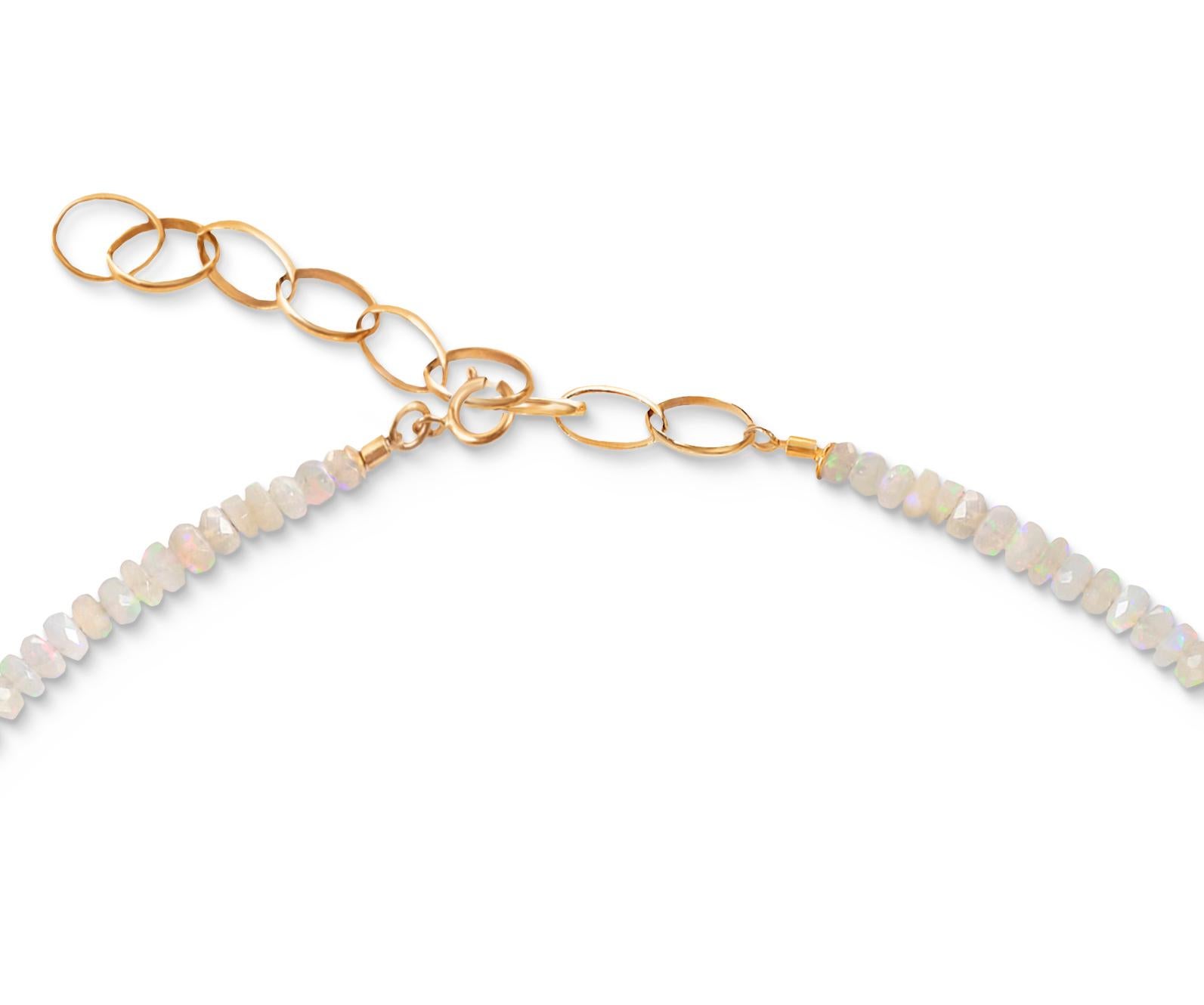Rustic Faceted Opal Beaded Necklace with Grey Diamond and 18k Gold Pendant In New Condition In London, GB